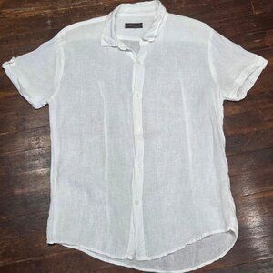 White Short Sleeve Linen Button Up